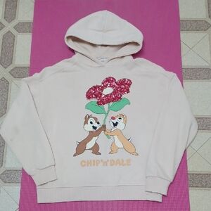 Zara Disney Chip 'n' Dale Kids Hoodie - Cream with Red Flower, Size 12